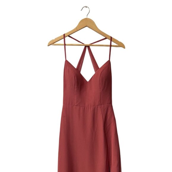 Azazie Manila Bridesmaid Dress Size 6 Rust V-Neck Chiffon Maxi Long Side Slit - Picture 5 of 12